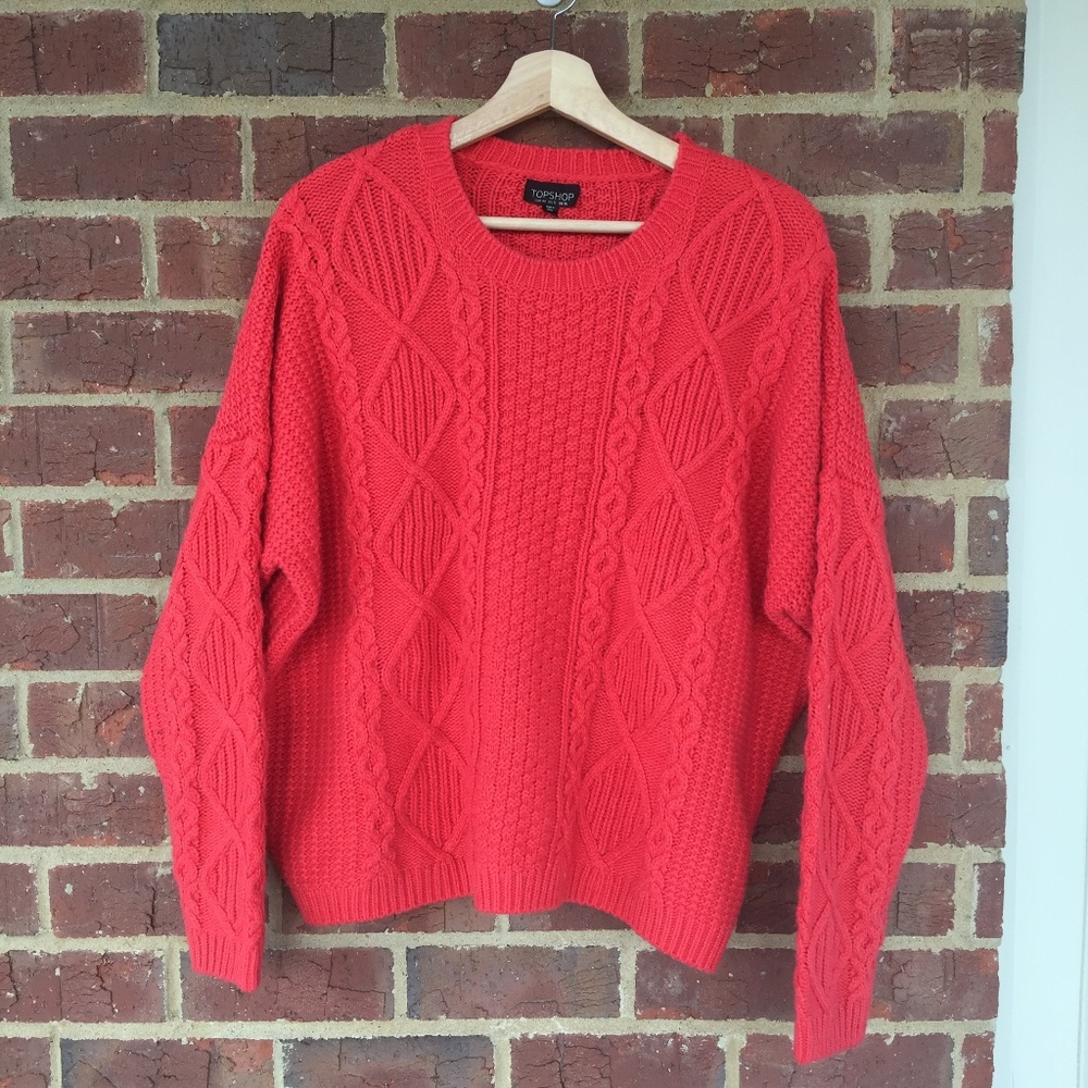 Topshop Salmon Crew Neck Cable Knit Chunky Sweater Size 12